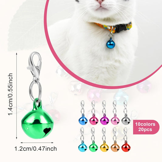 20 pcs Pet Bells for Dog Cat Collar, Metal Round Collar Charms Loud Crisp Sound with Clasps, Kitten Small V1188-WTJ-TLK-0386
