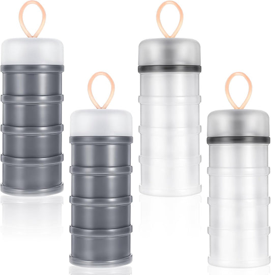 4PCS Protein Powder Container with Funnels Stand, 4 Stackable Non-Spill Protein Powder Dispenser On the Go V1188-WTJ-TLK-0404