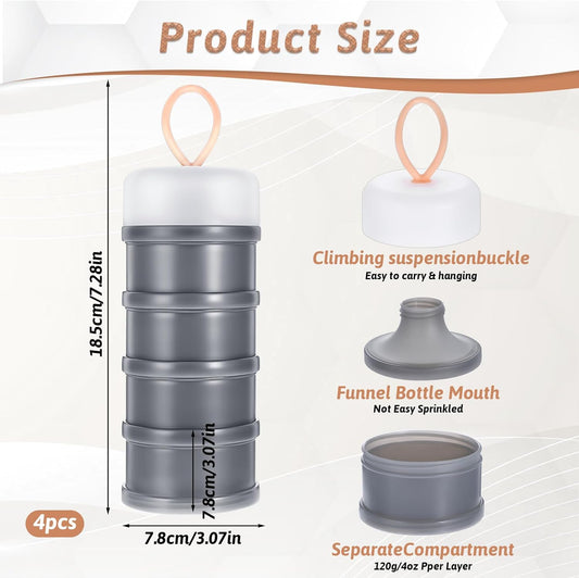 4PCS Protein Powder Container with Funnels Stand, 4 Stackable Non-Spill Protein Powder Dispenser On the Go V1188-WTJ-TLK-0404