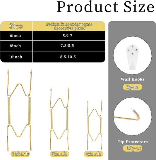 3pcs Plate Hanger for Wall, Stainless Steel 6 8 10 Inch Plate Hangers Invisible Decorative Wire Plate Holder V1188-WTJ-TLK-0472