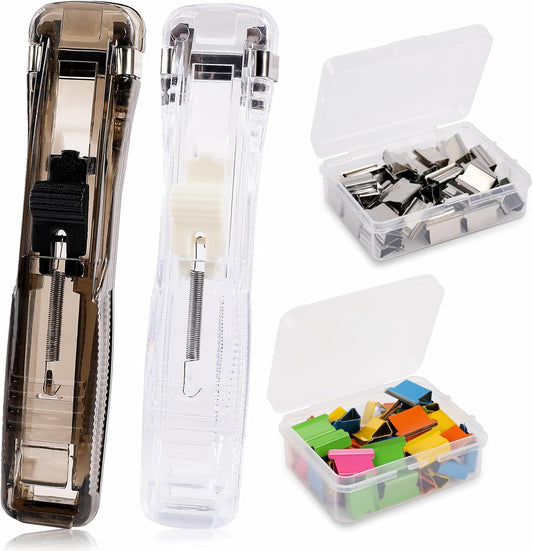 2 Pcs Portable Handheld Paper Clam Clip Dispenser Paper Clam Clip Dispenser with 100 Pcs Paper Clam Clip V1188-WTJ-TLK-0581