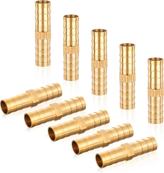10Pcs Brass Hose Barb Fitting, 3/8" Hose ID Brass Hex Barbed Splicer Mender Barb Hose Union Fuel Gas Water V1188-WTJ-TLK-0590