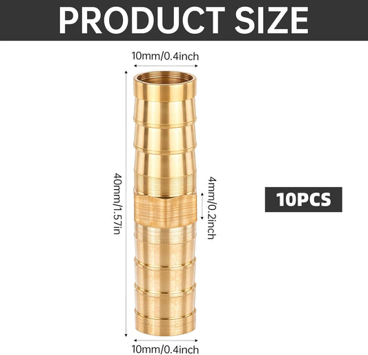 10Pcs Brass Hose Barb Fitting, 3/8" Hose ID Brass Hex Barbed Splicer Mender Barb Hose Union Fuel Gas Water V1188-WTJ-TLK-0590