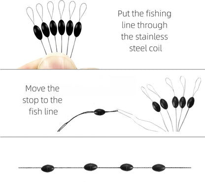 240 Pieces Middle-Sized Fishing Rubber Bobber Beads Stoppers 6 in 1 Black Float Sinker Stops V1188-WTJ-TLK-0759