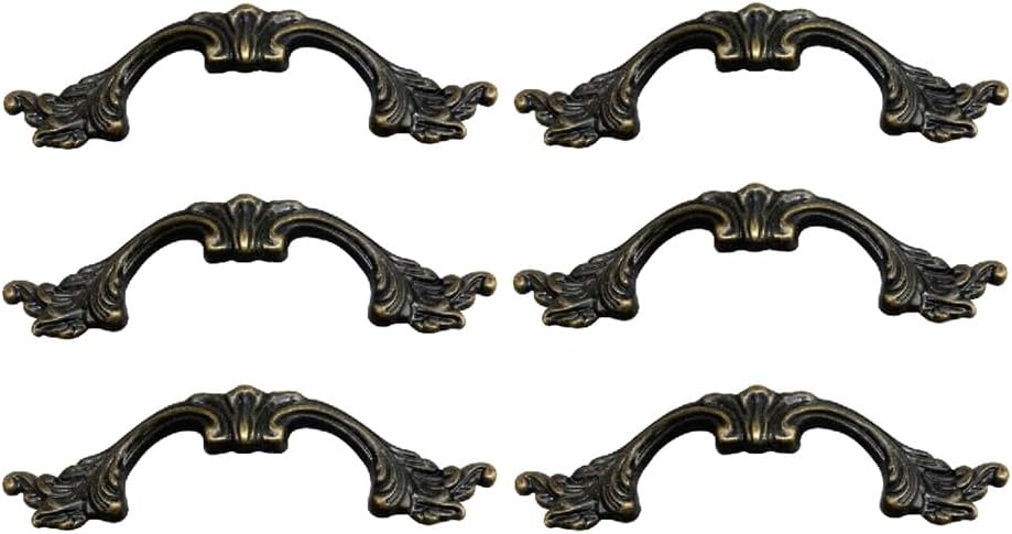 6-Pack French Drawer Pulls - Antique Brass, 3.38" Hole Centers, Vintage Shabby Chic Pulls for Dresser V1188-WTJ-TLK-0859