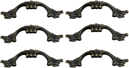 6-Pack French Drawer Pulls - Antique Brass, 3.38" Hole Centers, Vintage Shabby Chic Pulls for Dresser V1188-WTJ-TLK-0859
