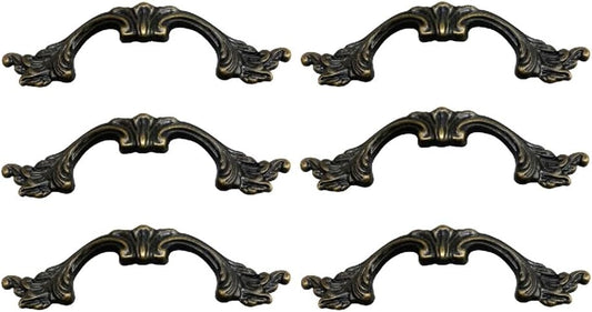 6-Pack French Drawer Pulls - Antique Brass, 3.38" Hole Centers, Vintage Shabby Chic Pulls for Dresser V1188-WTJ-TLK-0859