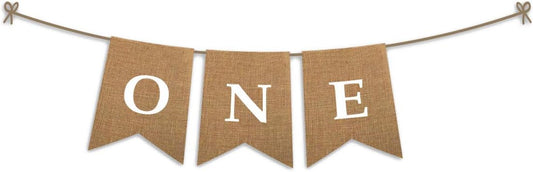ONE High Chair First Birthday Burlap Banner | First Birthday Party Rustic Theme Decoration for boy or Girl | V1188-WTJ-TLK-1045