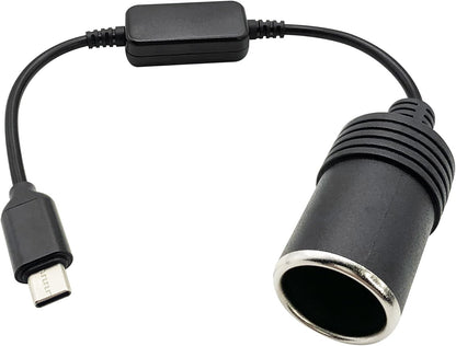 USB C Male to 12V Car Cigarette Lighter Socket Female Converter Cable 1 Ft,USB C to Cigarette Lighter Adapter V1188-WTJ-TLK-1099