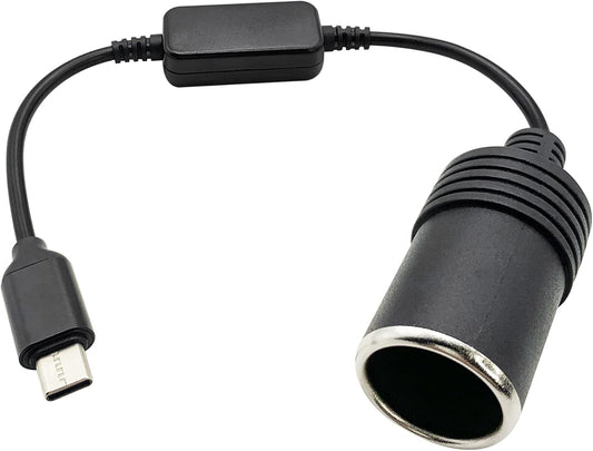USB C Male to 12V Car Cigarette Lighter Socket Female Converter Cable 1 Ft,USB C to Cigarette Lighter Adapter V1188-WTJ-TLK-1099