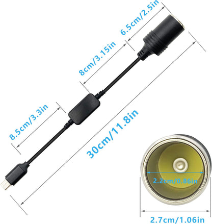 USB C Male to 12V Car Cigarette Lighter Socket Female Converter Cable 1 Ft,USB C to Cigarette Lighter Adapter V1188-WTJ-TLK-1099