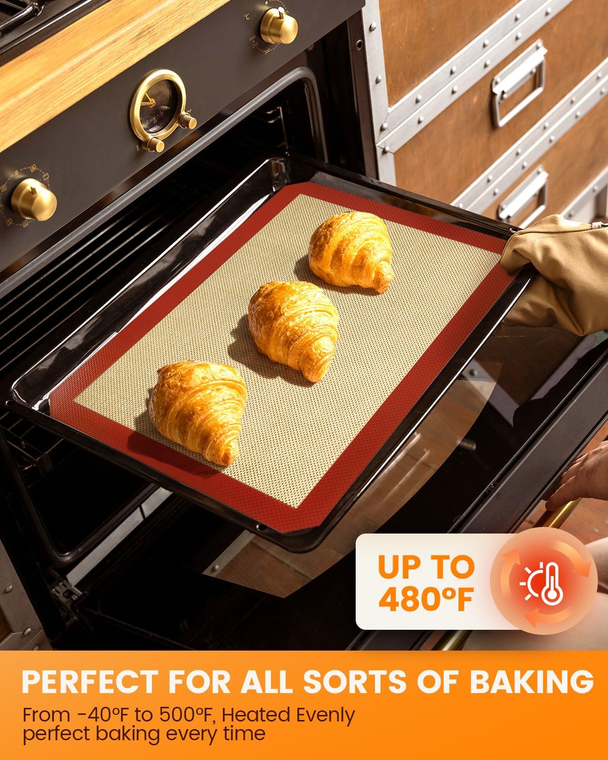 Silicone Mats, 2 Pack Nonstick Baking Sheet Liners, 26" x 11" Pastry Mat for Cookies, Candy, Bread & Pastry V1188-WTJ-TLK-1295