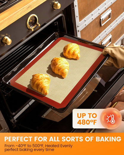 Silicone Mats, 2 Pack Nonstick Baking Sheet Liners, 26" x 11" Pastry Mat for Cookies, Candy, Bread & Pastry V1188-WTJ-TLK-1295
