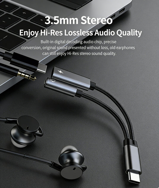 Samsung Galaxy S25 Headphone Adapter, USB C to AUX Mic Jack with PD 60W Fast Charging for Stereo, Earphones, V1188-WTJ-TLK-1296