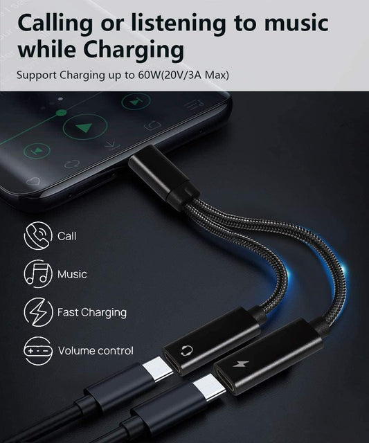 USB C Splitter, Dual USB C Headphones and Charger Adapter with PD 60W Fast Charging for iPhone 16/16Pro/16Pro V1188-WTJ-TLK-1297
