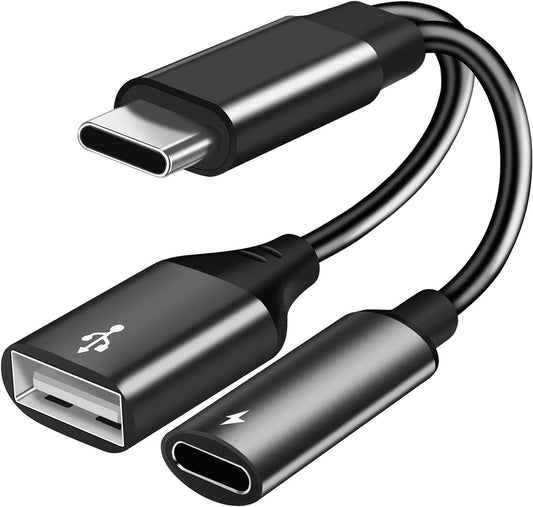 USB C OTG Adapter, 2 in 1 USB C Male to USB Female with 60W PD Charging Port Adapter Compatible with Galaxy V1188-WTJ-TLK-1300