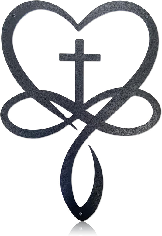 Metal Infinity Heart Cross Wall Decor, Unique Cross Decorative Wall Art, Heart And Love Sign Wall Plaques, V1188-WTJ-TLK-2663