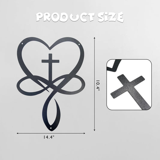 Metal Infinity Heart Cross Wall Decor, Unique Cross Decorative Wall Art, Heart And Love Sign Wall Plaques, V1188-WTJ-TLK-2663
