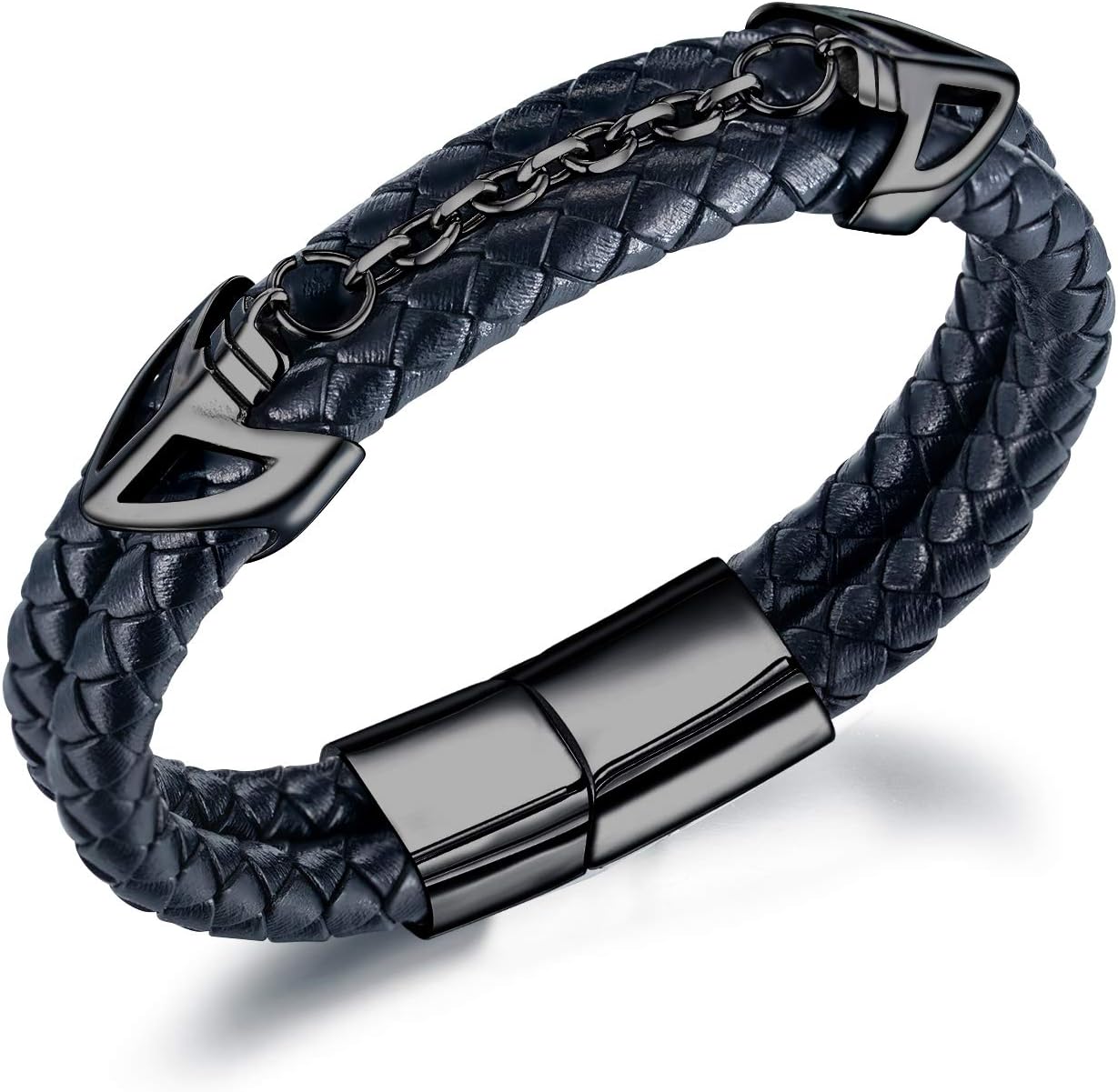 Mens Leather Bracelet with Stainless Steel Clasp Multi-Layer Braided Leather Mens Bracelet V1188-WTJ-TLK-2782