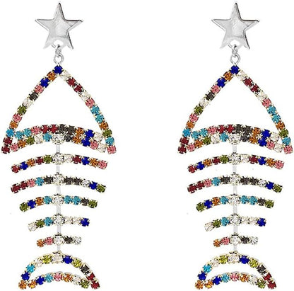 Multicolor Crystal CZ Fishbone Dangle Earrings for Women Statement Large Long Fish Skeleton Earrings V1188-WTJ-TLK-2801
