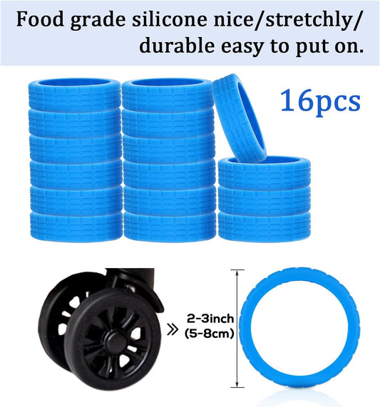 16pcs Luggage Wheel Covers, Portable Luggage Wheel Protector Covers Colorful Silicone Luggage Spinner Wheel V1188-WTJ-TLK-3099