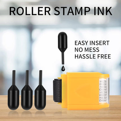 Identity Theft Protection 12 Pcs Roller Stamps Replacement Refills for Confidential Privacy Security, Black V1188-WTJ-YL-2427