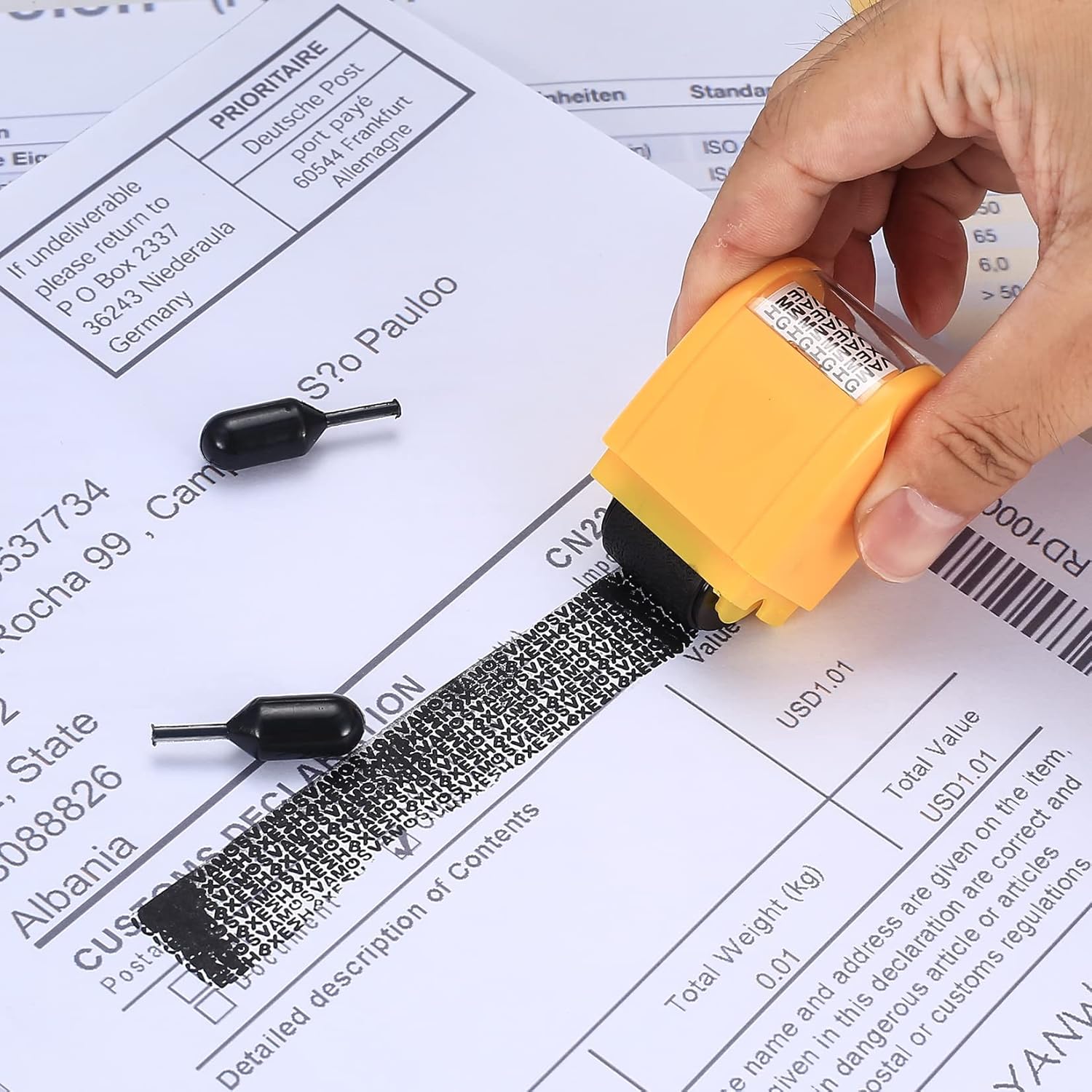 Identity Theft Protection 12 Pcs Roller Stamps Replacement Refills for Confidential Privacy Security, Black V1188-WTJ-YL-2427