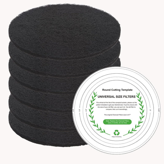Charcoal Filters for Kitchen Compost Bin, 6 Pack Filters for Compost Pails Countertop Bin Replacement, V1188-WTJ-YL-2550