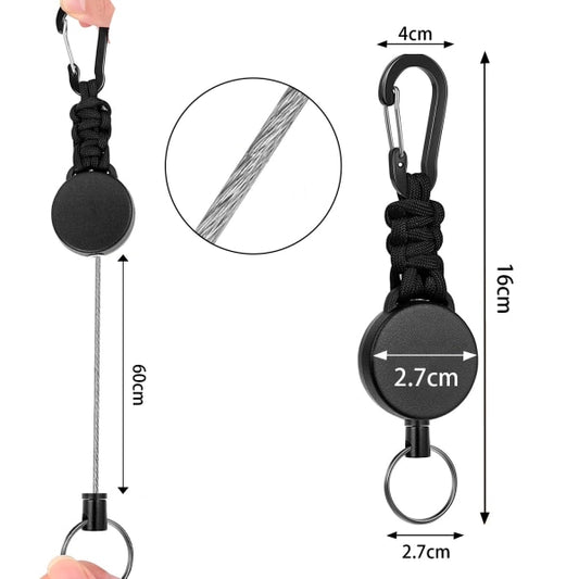 Retractable Key Rings Carabiner with 60cm Steel Cable and Key Ring 170g-200g Tensile Strength 3-Pack V1188-XJCJ-102285