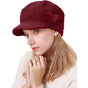 Winter Fleece Lined Thermal Hat for Women, Red Floral Knitted Beret with Brim V1188-XJCJ-118555