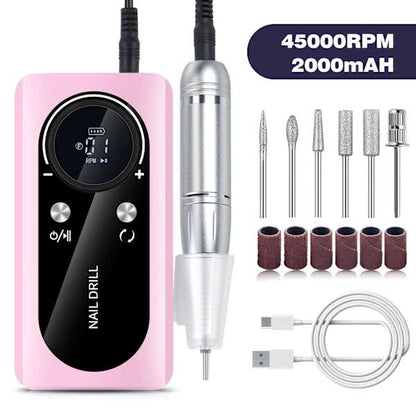 Electric Nail File Rechargeable Portable 45000 rpm Pink V1188-XJEE-27108-1