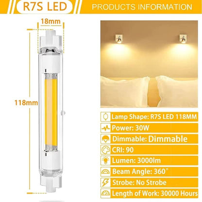 2 Pcs R7s 118mm 30W Dimmable LED Bulb Warm White 3000K Flicker Free V1188-XJEE-28187-1