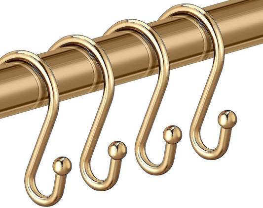 Stainless Steel S-Shaped Shower Hooks for Bathroom Curtains and Clothes, Set of 12, Gold Finish, Brass V1188-XJEE-33855-1