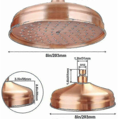 Copper High Pressure Rain Shower Head 20cm 8 Inch Adjustable Angle Fixed Mount Gold V1188-XJEE-34643-1