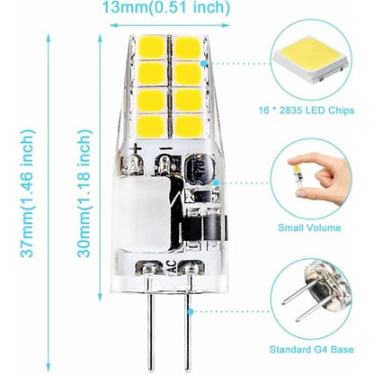 G4 LED Bulb 3W 6000K Cool White Equivalent to 35W Halogen 12V AC/DC 300 Lumens Non-Dimmable 10 Pack V1188-XJEE-37140-1