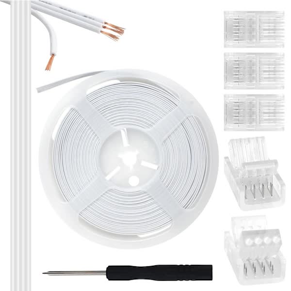 10mm RGB LED Strip Connector Kit 5-Pack with 10m Cable, Compatible with 5050 2835 LED Strip Lights, Includes V1188-XJFD-2856-1