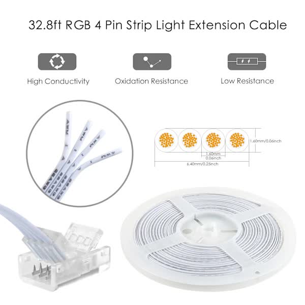 10mm RGB LED Strip Connector Kit 5-Pack with 10m Cable, Compatible with 5050 2835 LED Strip Lights, Includes V1188-XJFD-2856-1