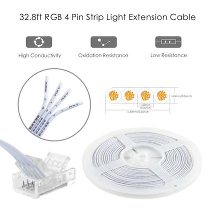 10mm RGB LED Strip Connector Kit 5-Pack with 10m Cable, Compatible with 5050 2835 LED Strip Lights, Includes V1188-XJFD-2856-1