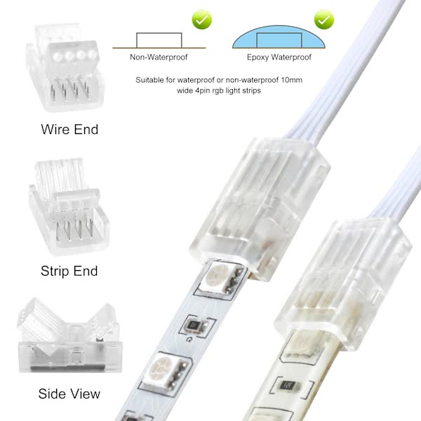 10mm RGB LED Strip Connector Kit 5-Pack with 10m Cable, Compatible with 5050 2835 LED Strip Lights, Includes V1188-XJFD-2856-1