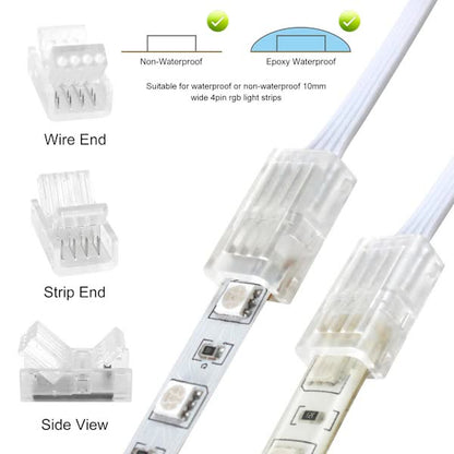 10mm RGB LED Strip Connector Kit 5-Pack with 10m Cable, Compatible with 5050 2835 LED Strip Lights, Includes V1188-XJFD-2856-1