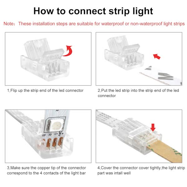 10mm RGB LED Strip Connector Kit 5-Pack with 10m Cable, Compatible with 5050 2835 LED Strip Lights, Includes V1188-XJFD-2856-1