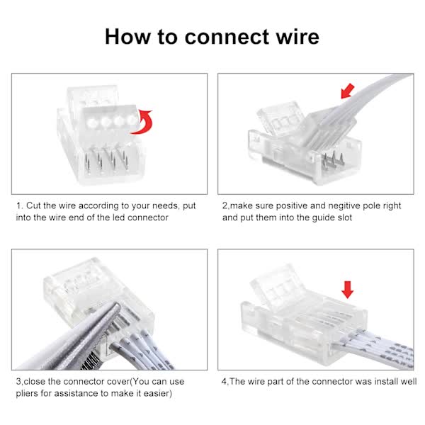 10mm RGB LED Strip Connector Kit 5-Pack with 10m Cable, Compatible with 5050 2835 LED Strip Lights, Includes V1188-XJFD-2856-1