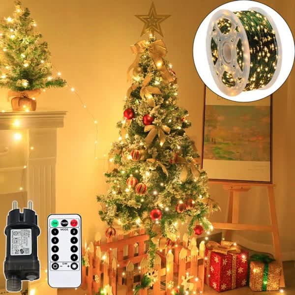 LED String Lights 50m Warm White 500 LEDs IP44 Waterproof Remote Control 8 Modes for Christmas Tree Outdoor V1188-XJFD-4099-1