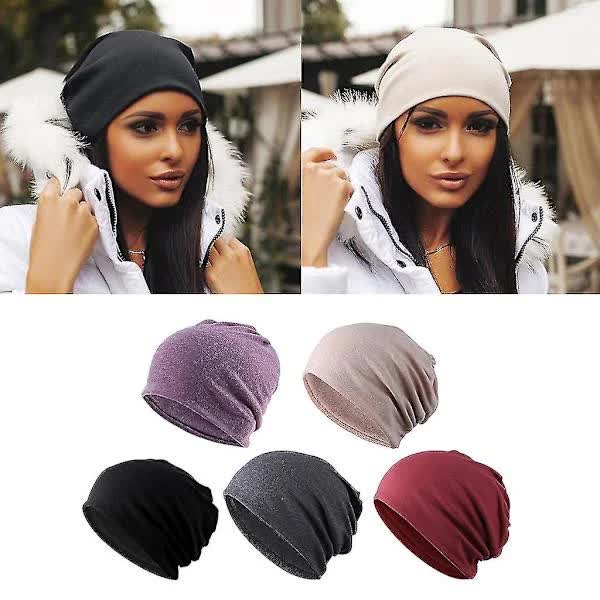 Chemo Hats Slouchy Baggy Beanie 5-Pack Khaki Black Grey Burgundy Purple V1188-XJQQ-112348-1