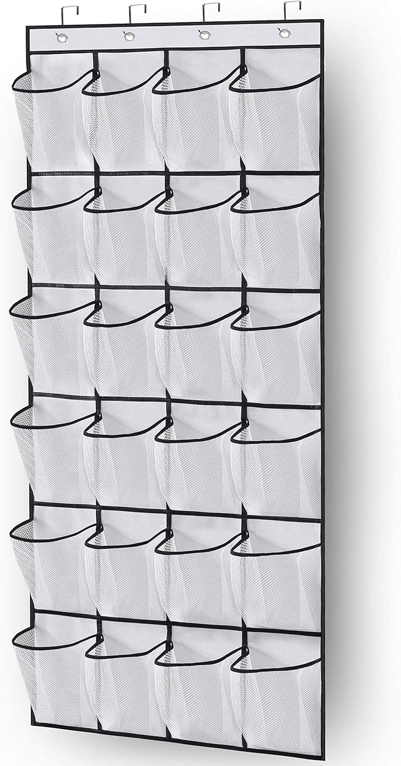 Over the Door Shoe Storage Organizer with 24 Large Mesh Pockets White V1188-XJQQ-29148-2