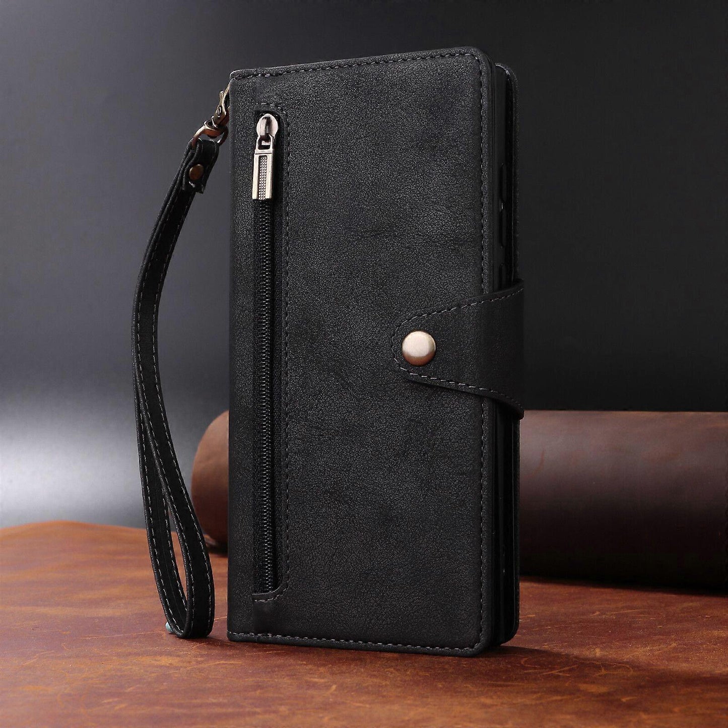Magnetic Leather Wallet Card Holder Compatible with iPhone 17 Pro Max Black V1188-XY-Y1014-00700