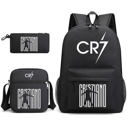Cristiano Ronaldo Backpack 3-Piece Set, Black Youth School Backpack V1188-XY-Y915-00068