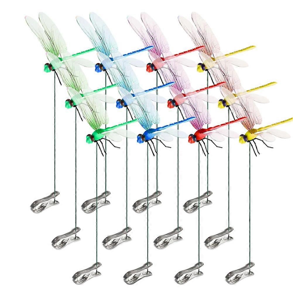 12pcs 3D Artificial Dragonfly Clips for Outdoor Garden Decor Gardening V1188-XY51-00017-1