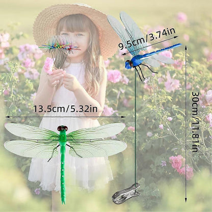 12pcs 3D Artificial Dragonfly Clips for Outdoor Garden Decor Gardening V1188-XY51-00017-1