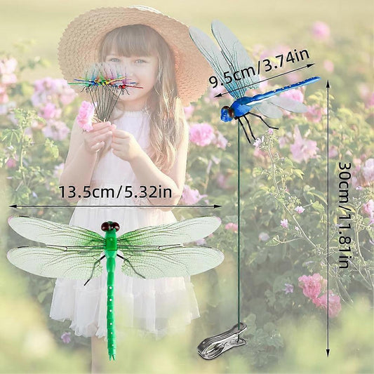 12pcs 3D Artificial Dragonfly Clips for Outdoor Garden Decor Gardening V1188-XY51-00017-1